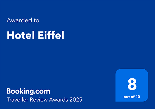 Hôtel Eiffel récompensé 8 sur 10 aux Traveller Review Awards 2025.